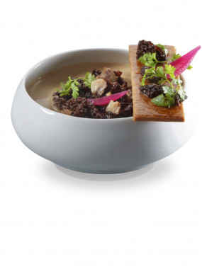 Croûte aux morilles (8 g) et champignons de Paris, ses croustillants pur beurre