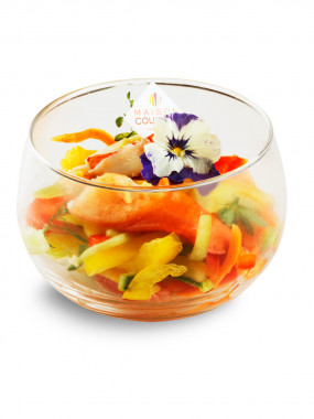 Verrine petits légumes, agrumes et homard