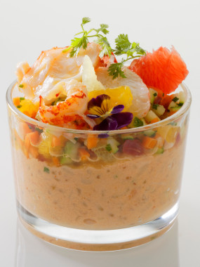 Riz au lait de homard et écrevisses aux agrumes