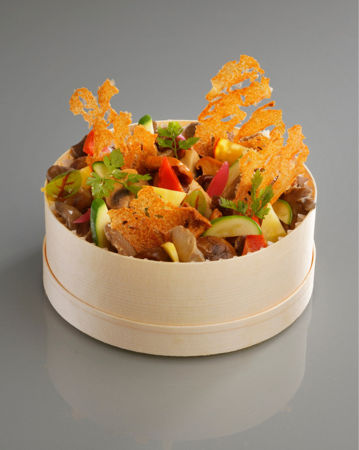 Polenta, caviar de panais, poêlée de champignons et marrons confits