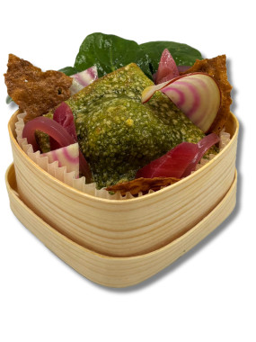 Raviole d'épinards sur sa caponata aux saveurs du soleil