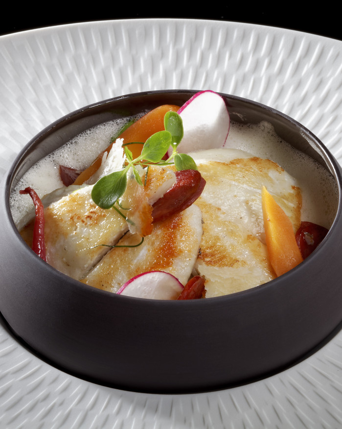 Saint-Pierre en deux cuissons, sabayon chorizo