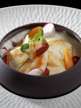 Saint-Pierre en deux cuissons, sabayon chorizo