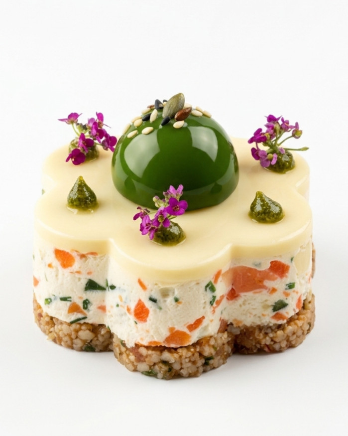 Marguerite de loup et saumon gravlax su son biscuit 