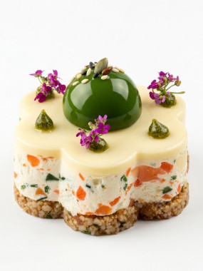 Marguerite de loup et saumon gravlax su son biscuit 